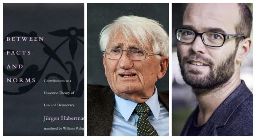 Kollasje Between facts and norms, portrett av Habermas og Gunnar Aakvaag